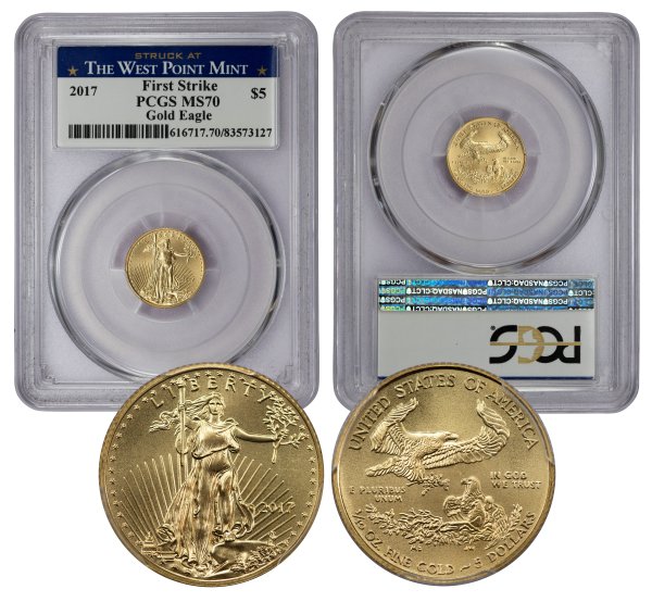 2017 $5 Gold Eagle 1/10 oz MS70 PCGS (83573127) West Point Mint
